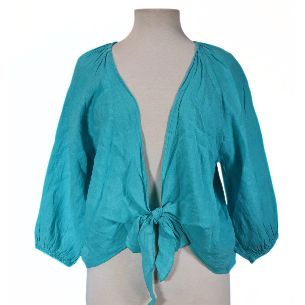 Tempo Paris Linen Tie Cardigan Womens M/L Tiffany Blue Italy Summer Casual NWT